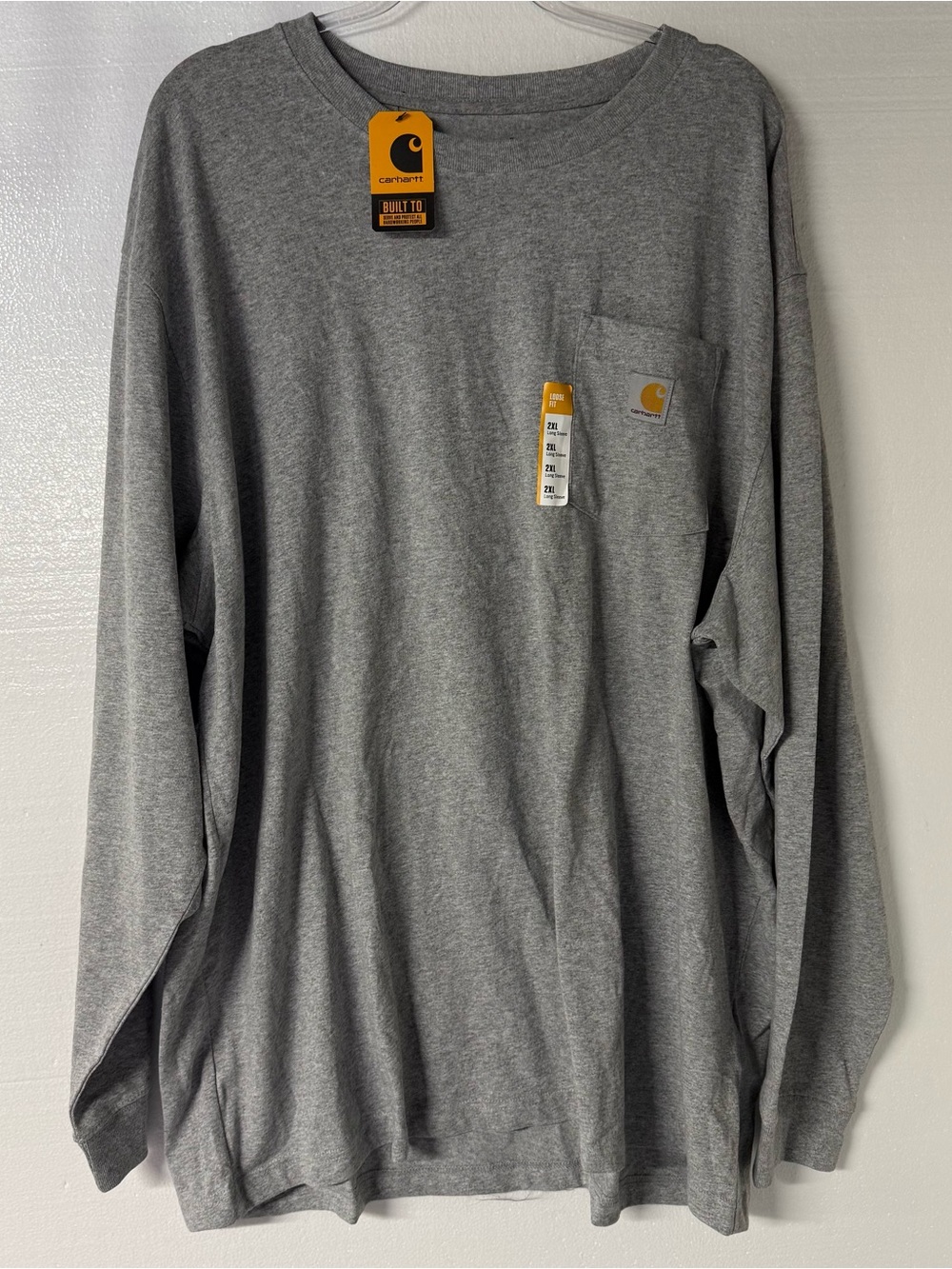 Carhartt Shirt Men 2XL Grey Loose Fit Pocket Long Sleeve Tee Workwear Outdoor